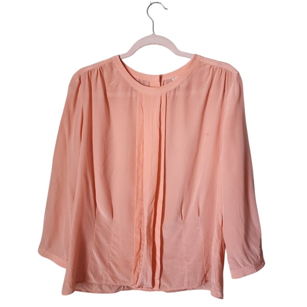 J.CREW Silk Pleated Front Blouse Lightweight 3/4‎ Sleeve Peach Pink 8